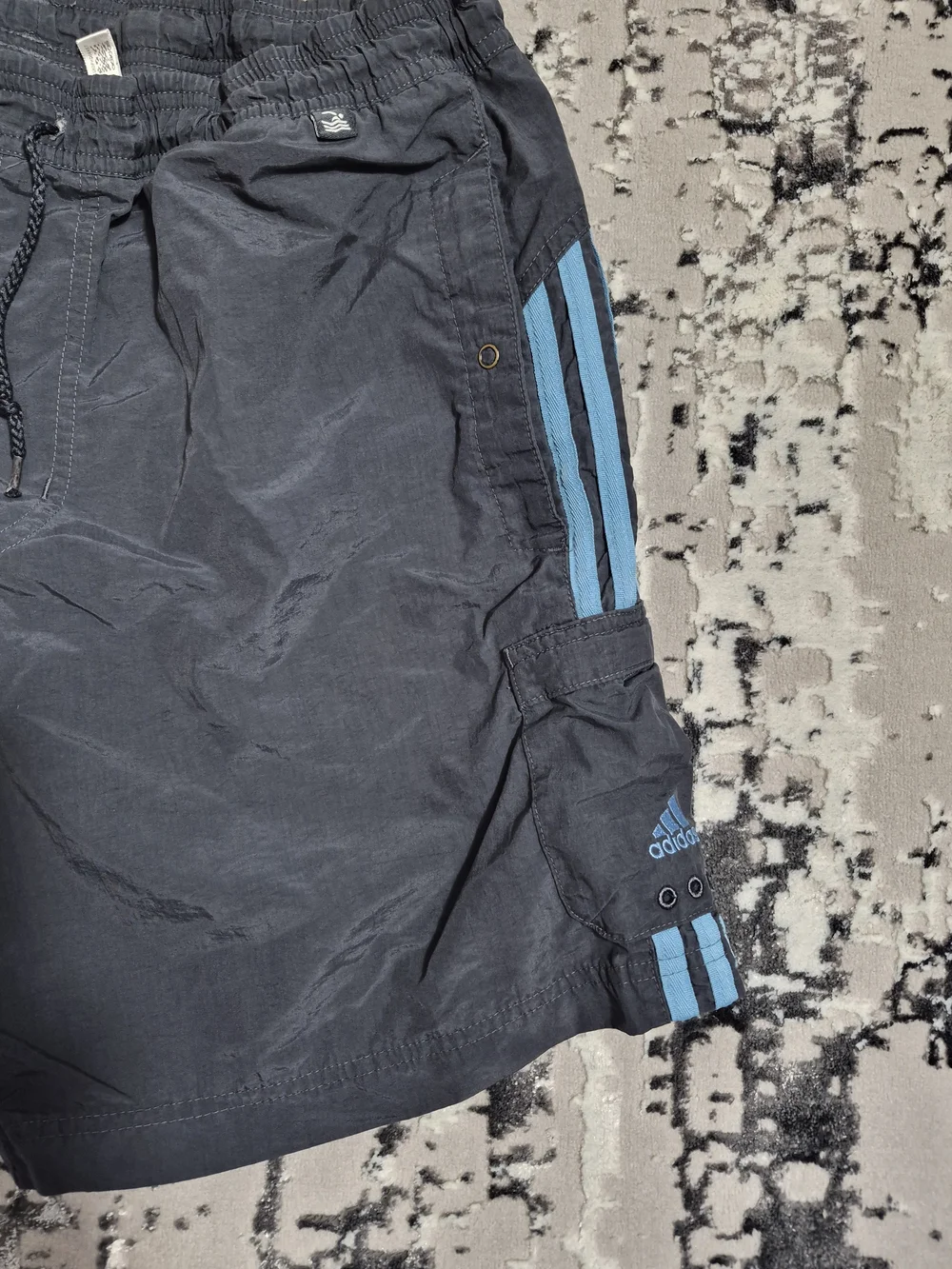Vintage Adidas swim trunks 90s three side stripes cargo pocket mesh Drawstr.M